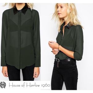 House Of Harlow 1960 Boyfriend Blouse Khaki NWT